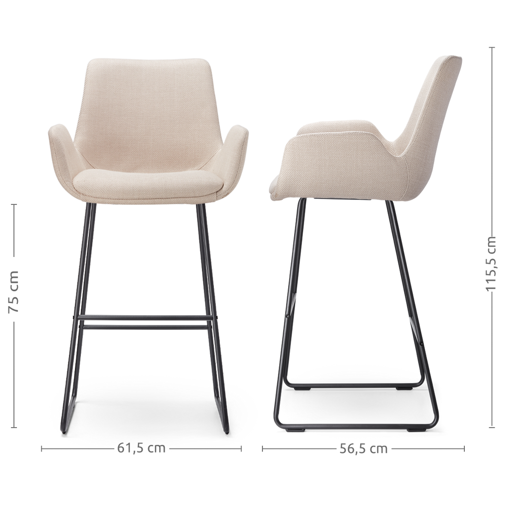 Nino-Eef barkruk beige - zwart onderstel - 75 cm