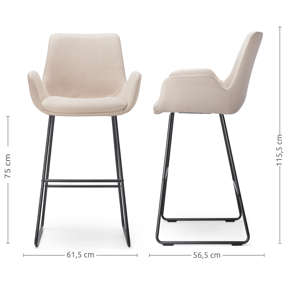 Nino-Eef barkruk beige - zwart onderstel - 75 cm