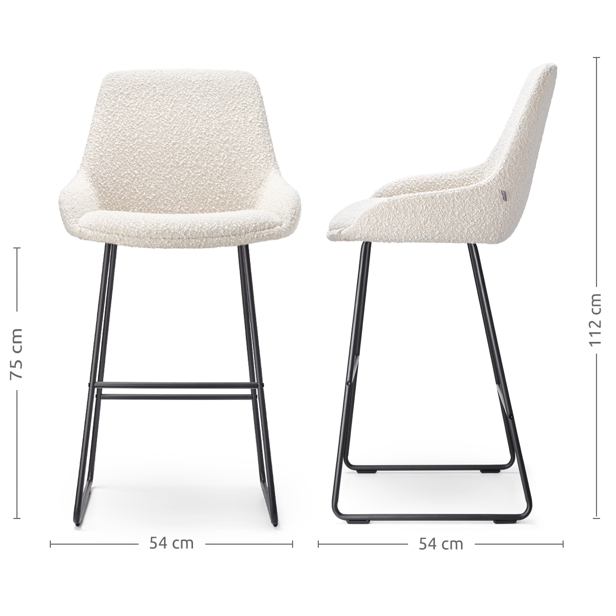 Nino-Isa barkruk bouclé beige - zwart onderstel - 75 cm