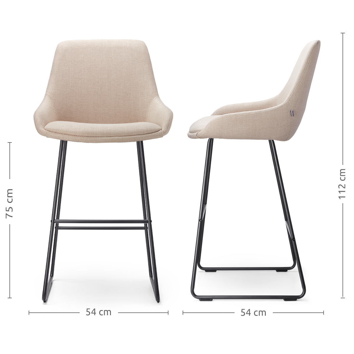 Nino-Isa barkruk beige - zwart onderstel - 75 cm