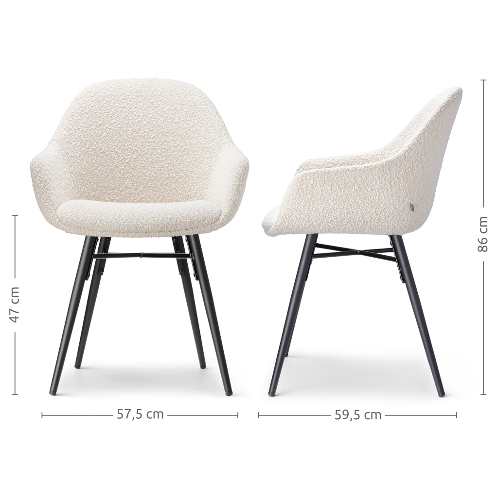 Nena-Mae eetkamerstoel bouclé beige - zwart houten onderstel