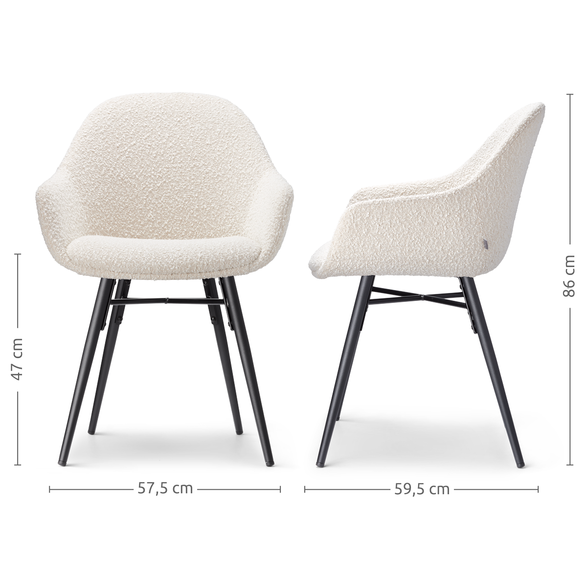 Nena-Mae eetkamerstoel bouclé beige - zwart houten onderstel