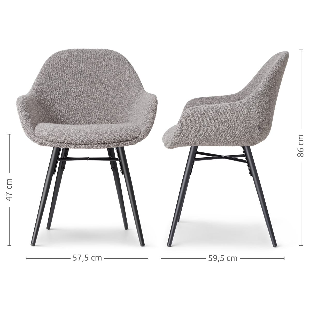 Nena-Mae eetkamerstoel bouclé taupe - zwart houten onderstel