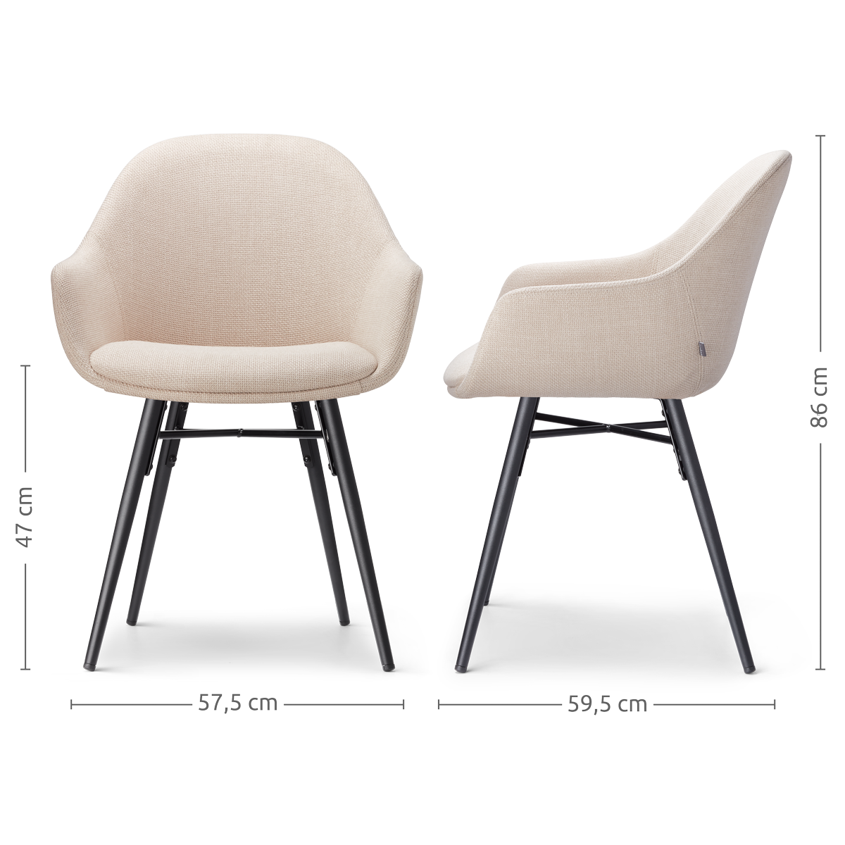 Nena-Mae eetkamerstoel beige - zwart houten onderstel