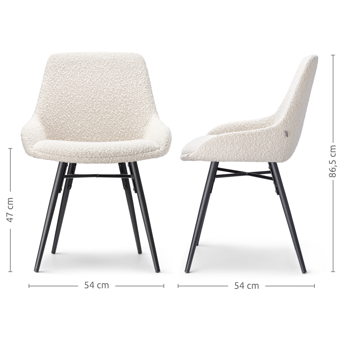 Nena-Isa eetkamerstoel bouclé beige - zwart houten onderstel