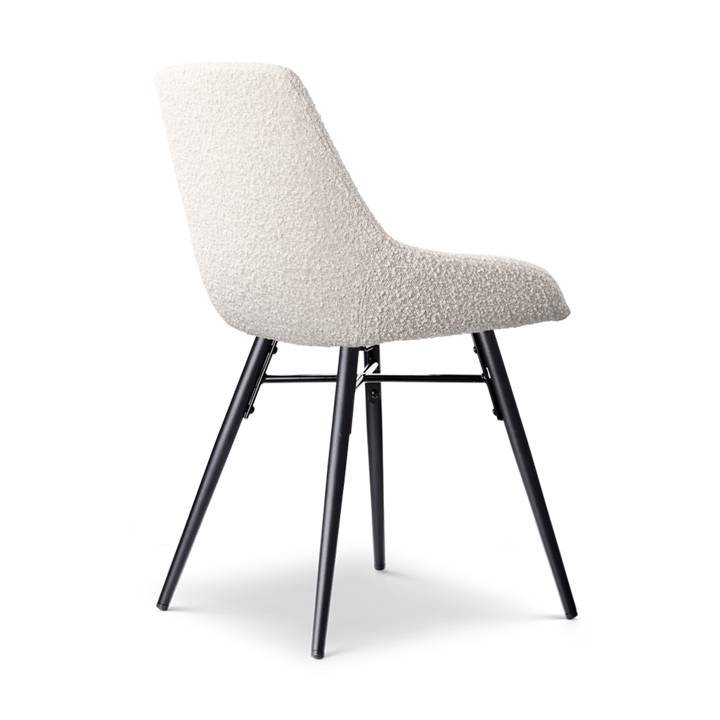 Nena-Isa eetkamerstoel bouclé beige - zwart houten onderstel