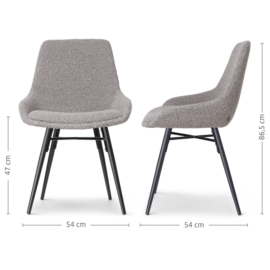 Nena-Isa eetkamerstoel bouclé taupe - zwart houten onderstel