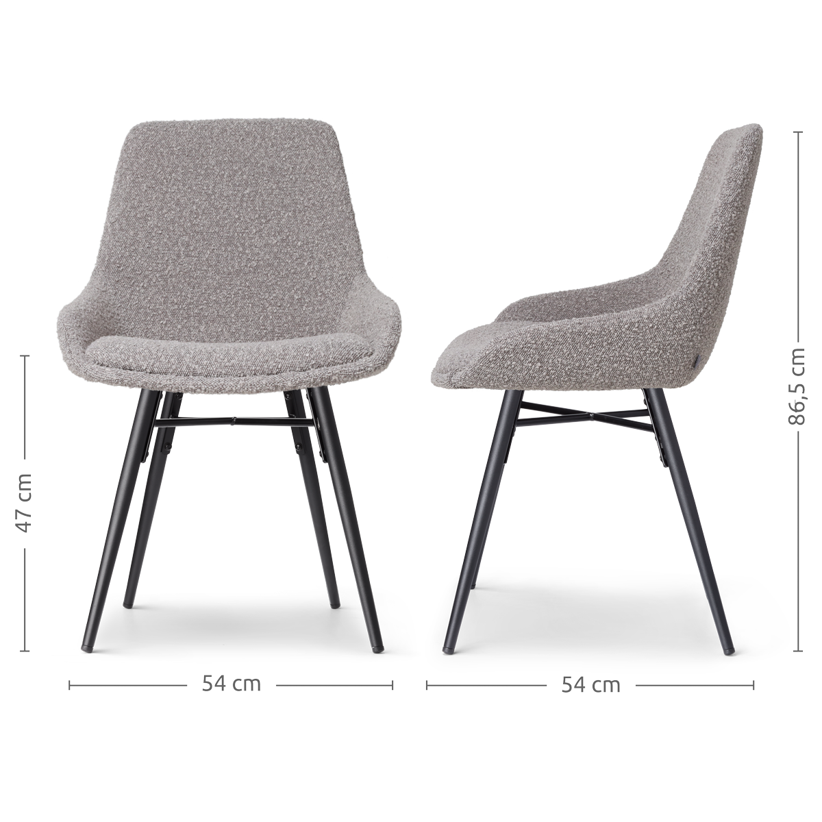 Nena-Isa eetkamerstoel bouclé taupe - zwart houten onderstel