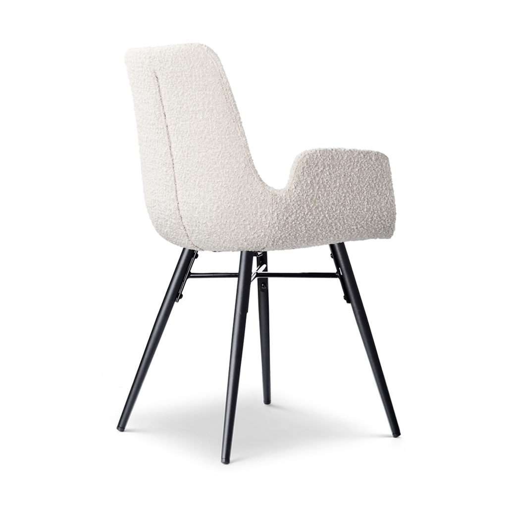 Nena-Eef eetkamerstoel bouclé beige - zwart houten onderstel