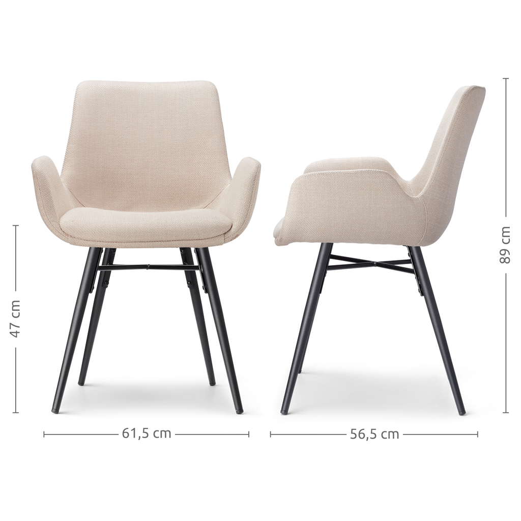 Nena-Eef eetkamerstoel beige - zwart houten onderstel