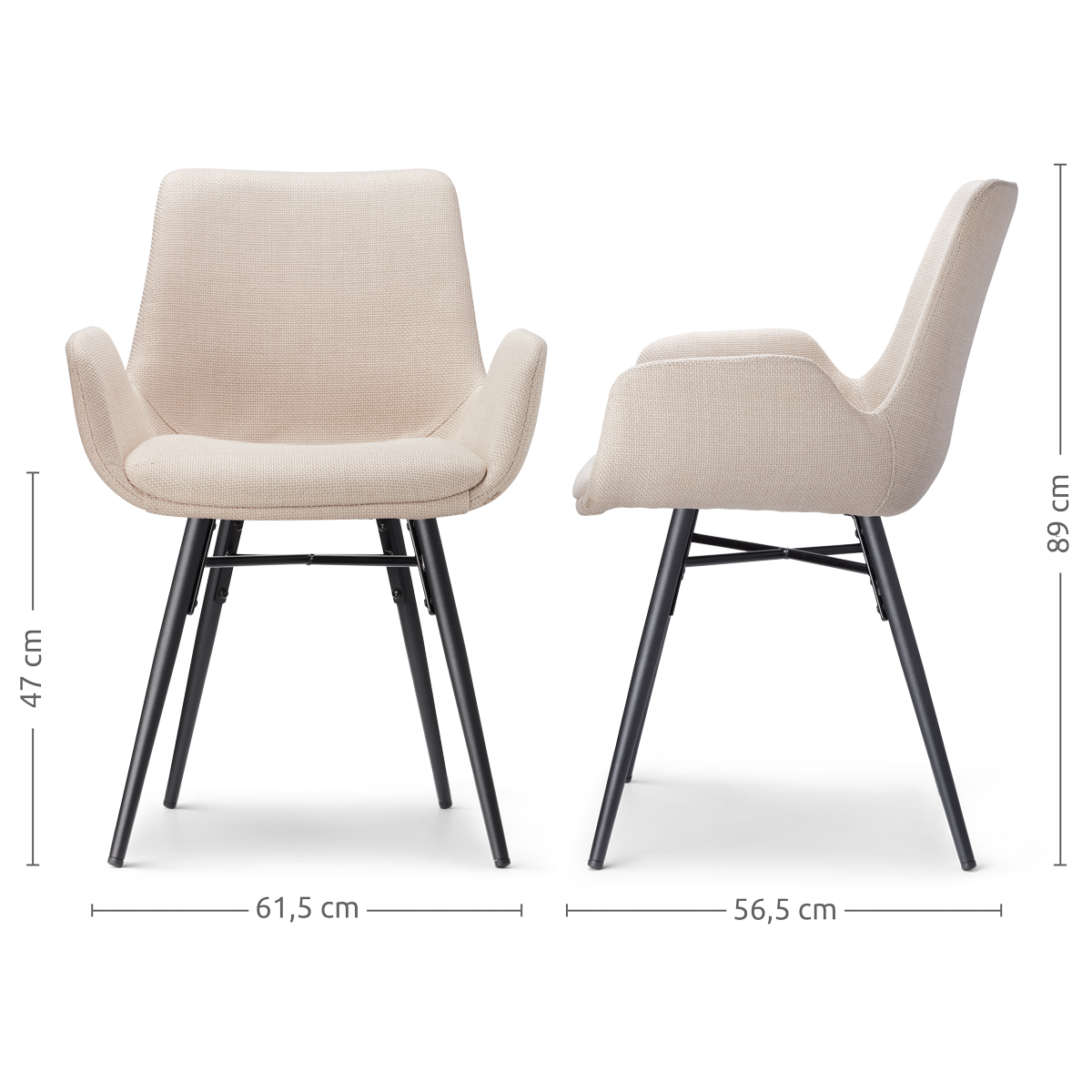 Nena-Eef eetkamerstoel beige - zwart houten onderstel