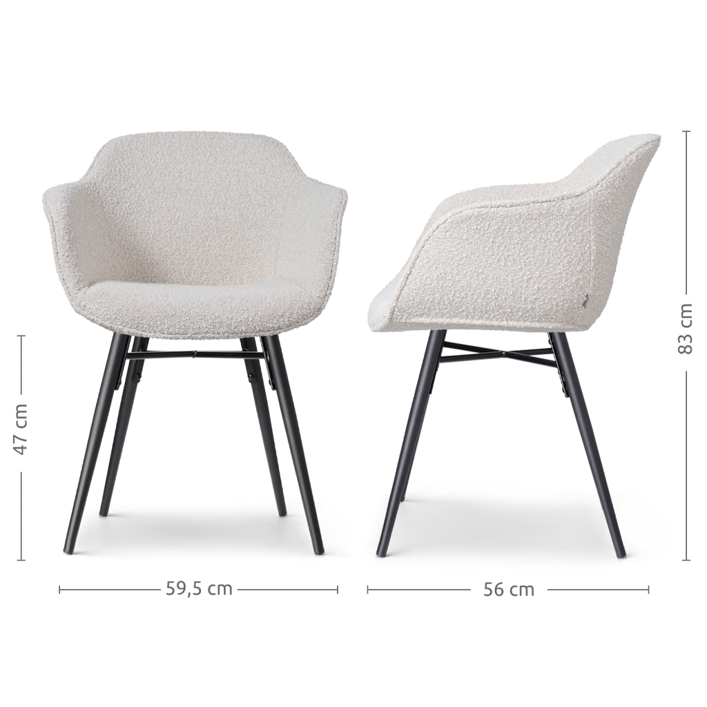Nena-Mare eetkamerstoel bouclé beige - zwart houten onderstel