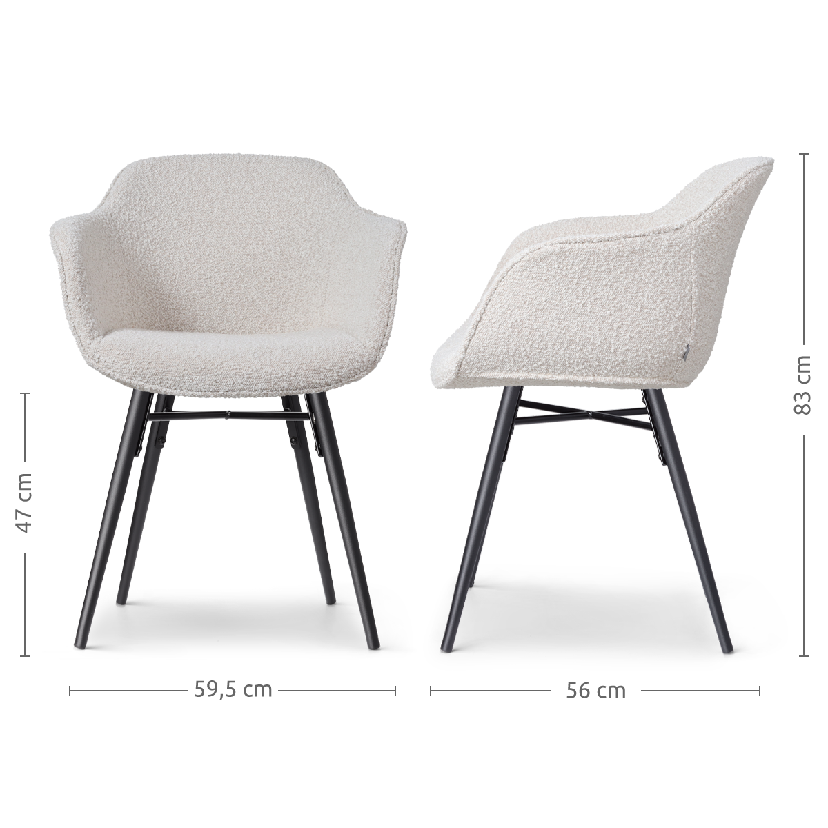Nena-Mare eetkamerstoel bouclé beige - zwart houten onderstel
