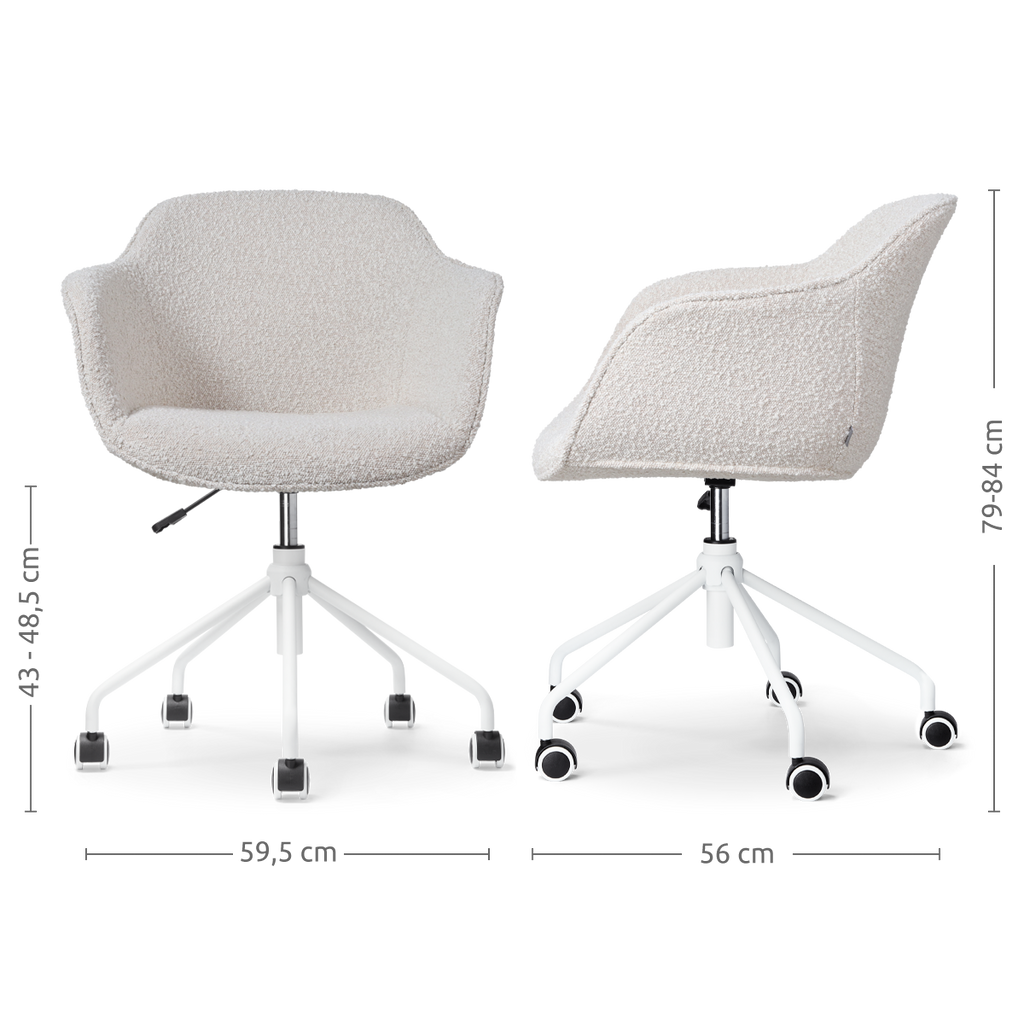 Nout-Mare bureaustoel bouclé beige - wit onderstel