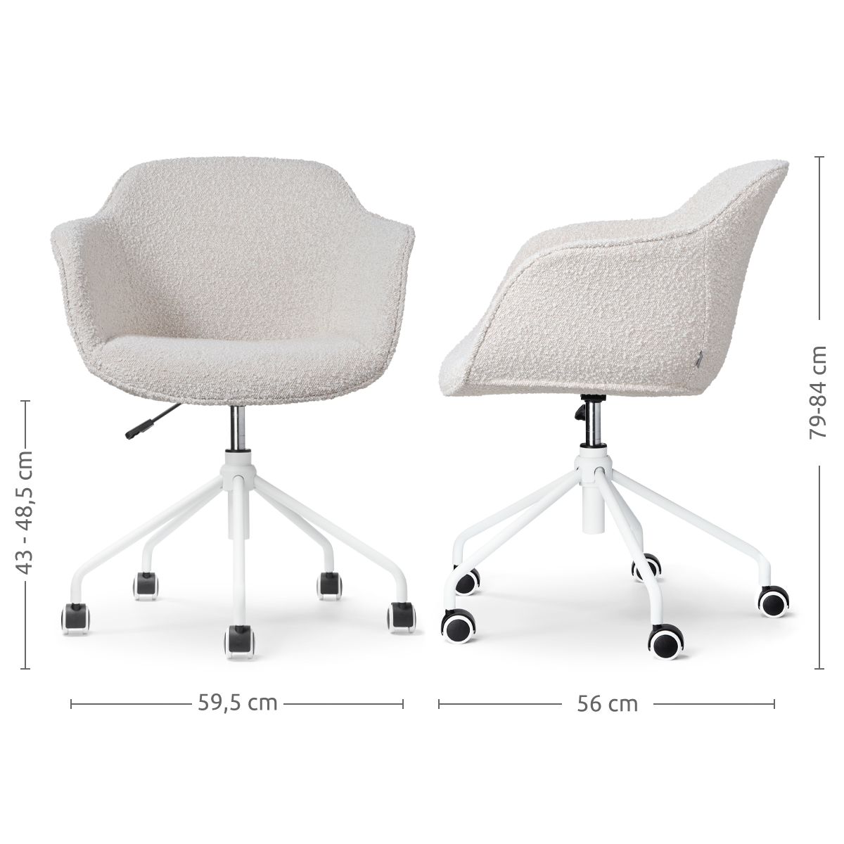 Nout-Mare bureaustoel bouclé beige - wit onderstel