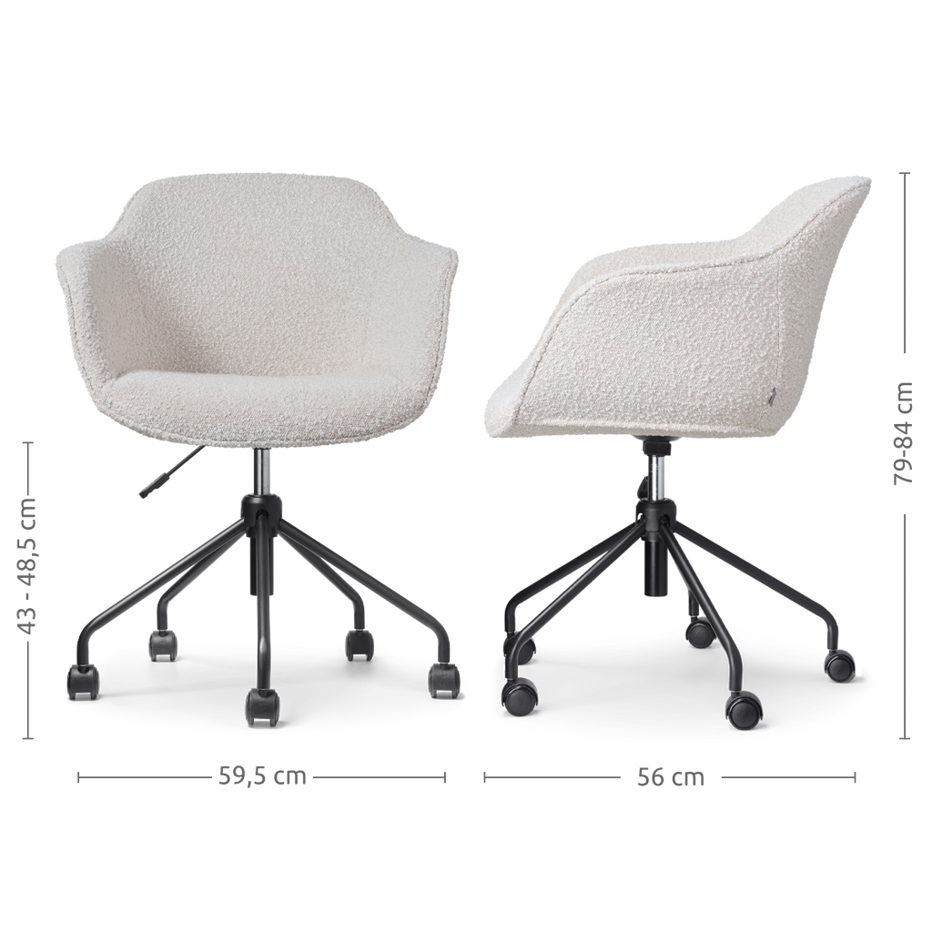 Nout-Mare bureaustoel bouclé beige - zwart onderstel