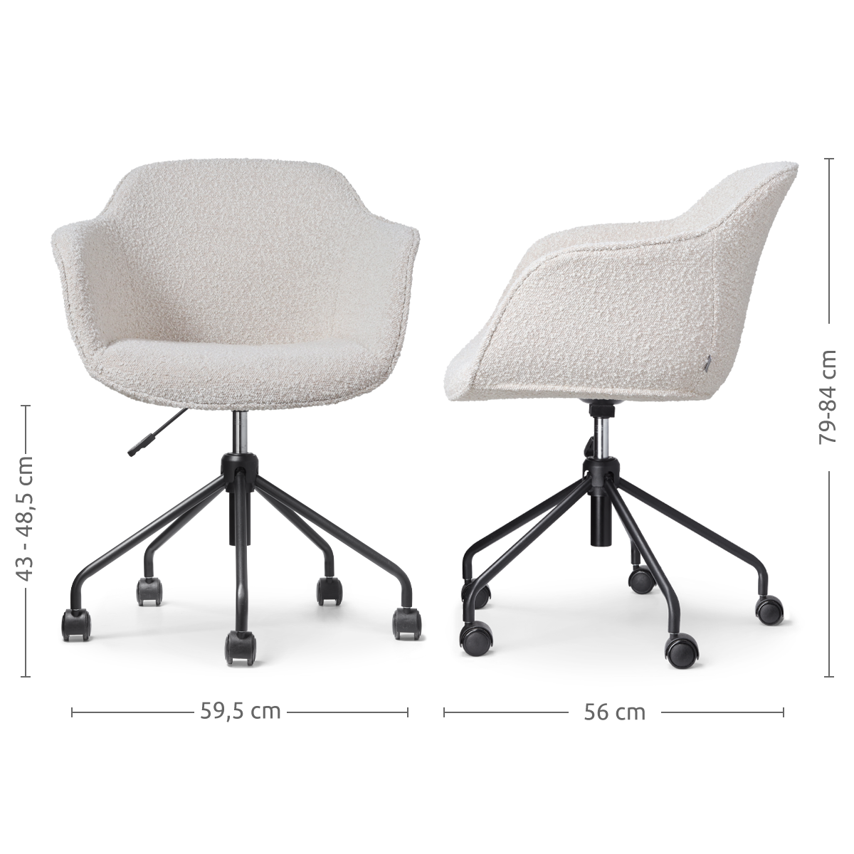 Nout-Mare bureaustoel bouclé beige - zwart onderstel