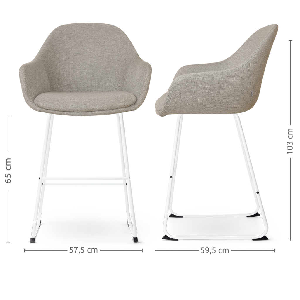 Nino-Mae barkruk warm grijs - wit onderstel - 65 cm