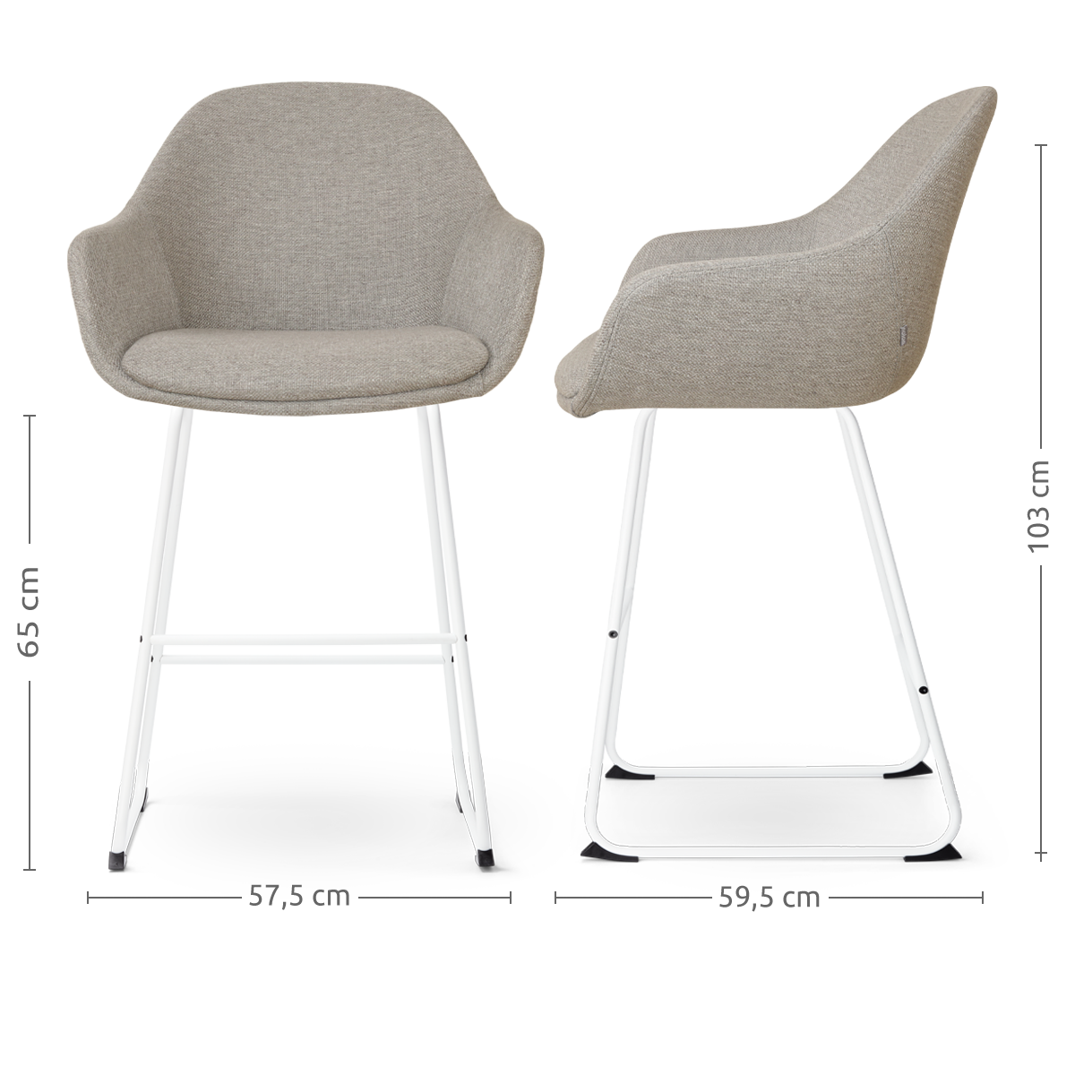 Nino-Mae barkruk warm grijs - wit onderstel - 65 cm