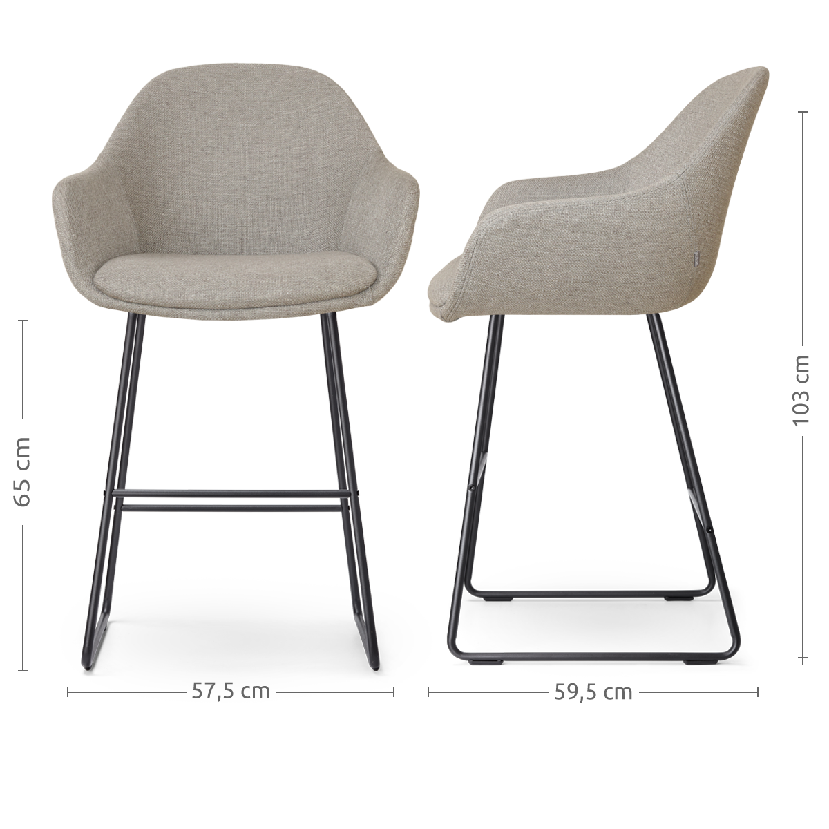 Nino-Mae barkruk warm grijs - zwart onderstel - 65 cm