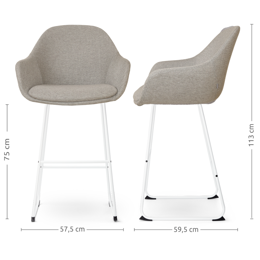 Nino-Mae barkruk warm grijs - wit onderstel - 75 cm