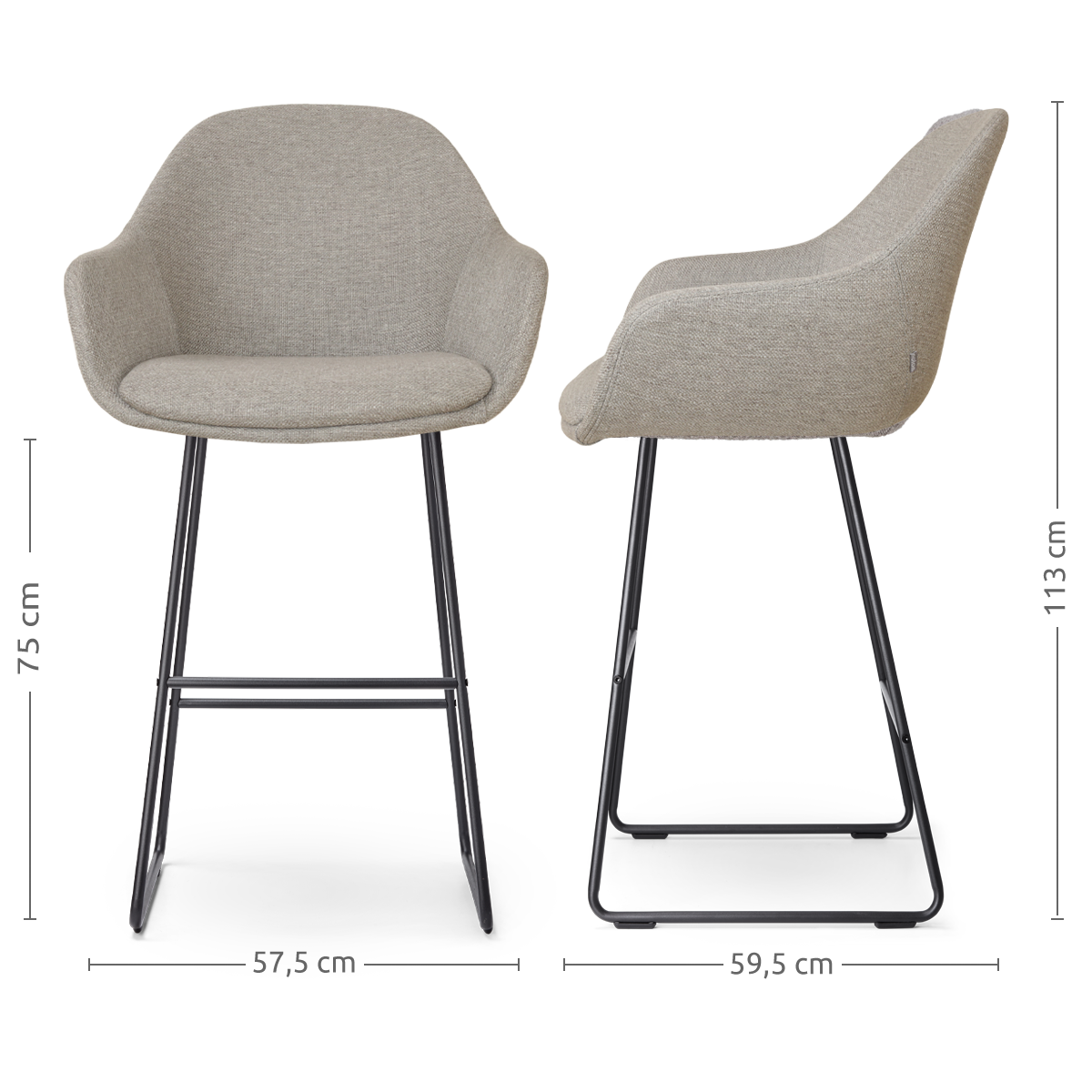 Nino-Mae barkruk warm grijs - zwart onderstel - 75 cm
