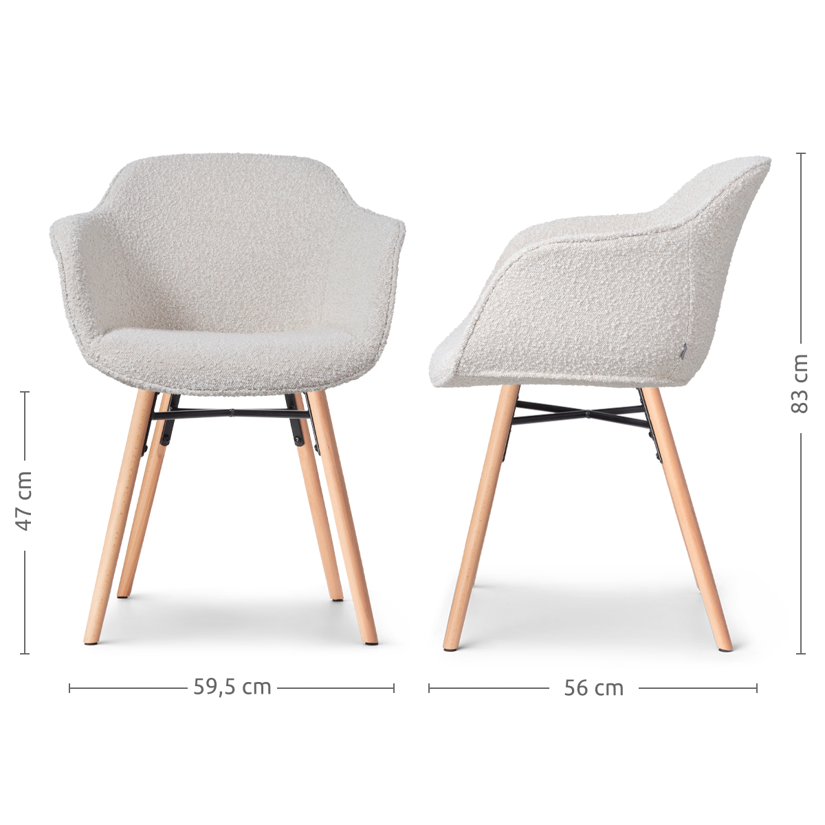 Nena-Mare eetkamerstoel bouclé beige - houten onderstel