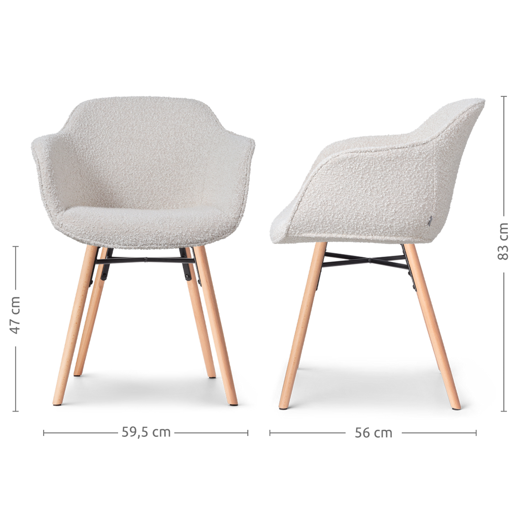 Nena-Mare eetkamerstoel bouclé beige - houten onderstel