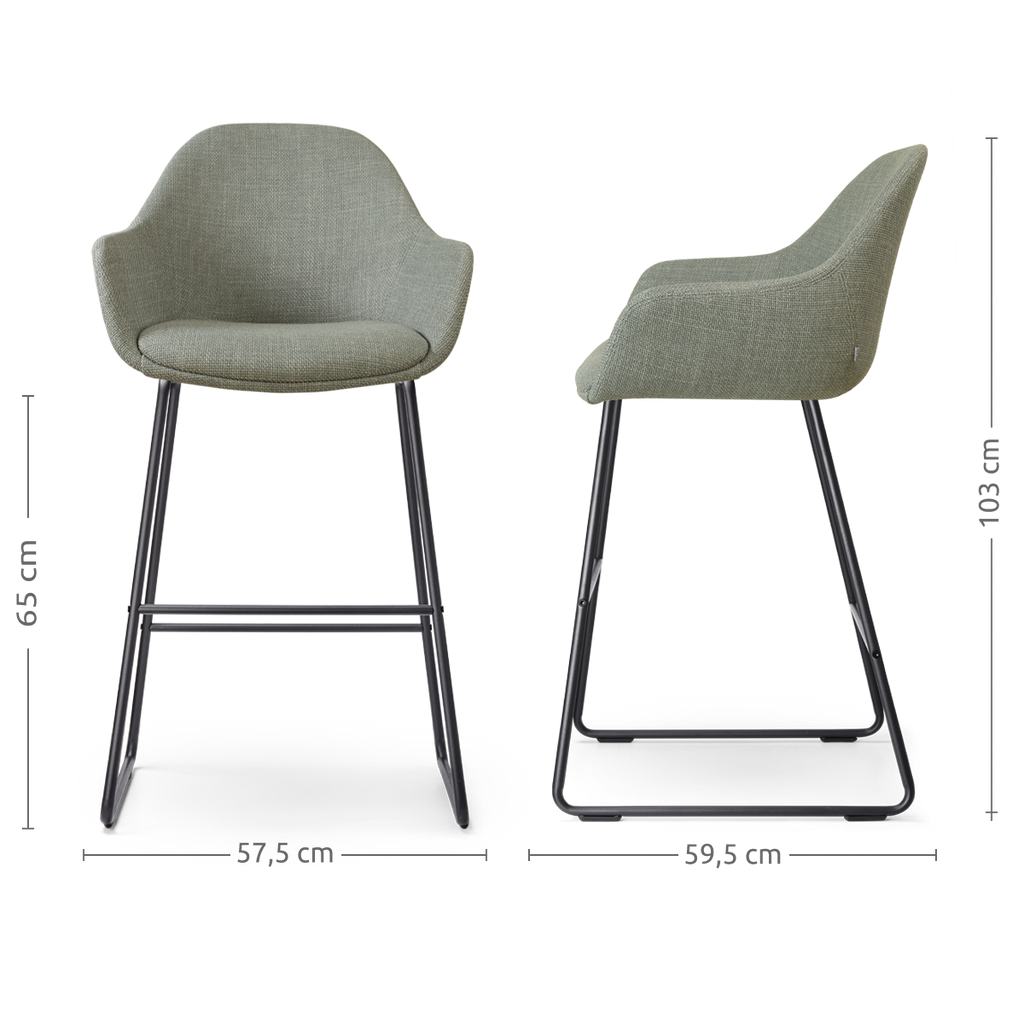 Nino-Mae barkruk saliegroen - zwart onderstel - 65 cm