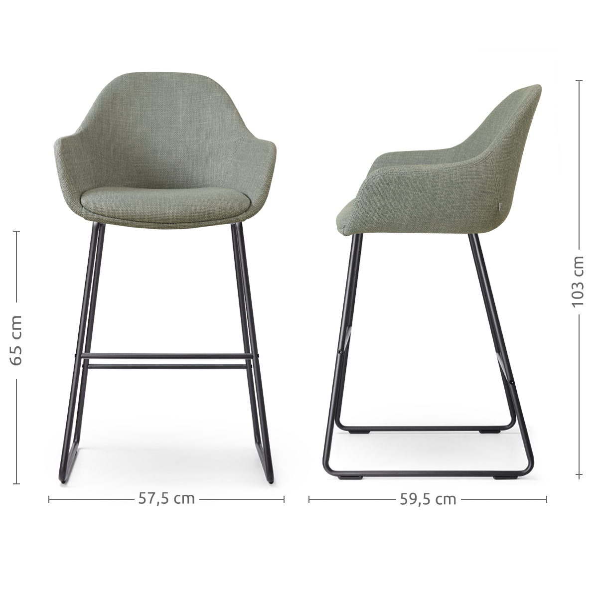 Nino-Mae barkruk saliegroen - zwart onderstel - 65 cm