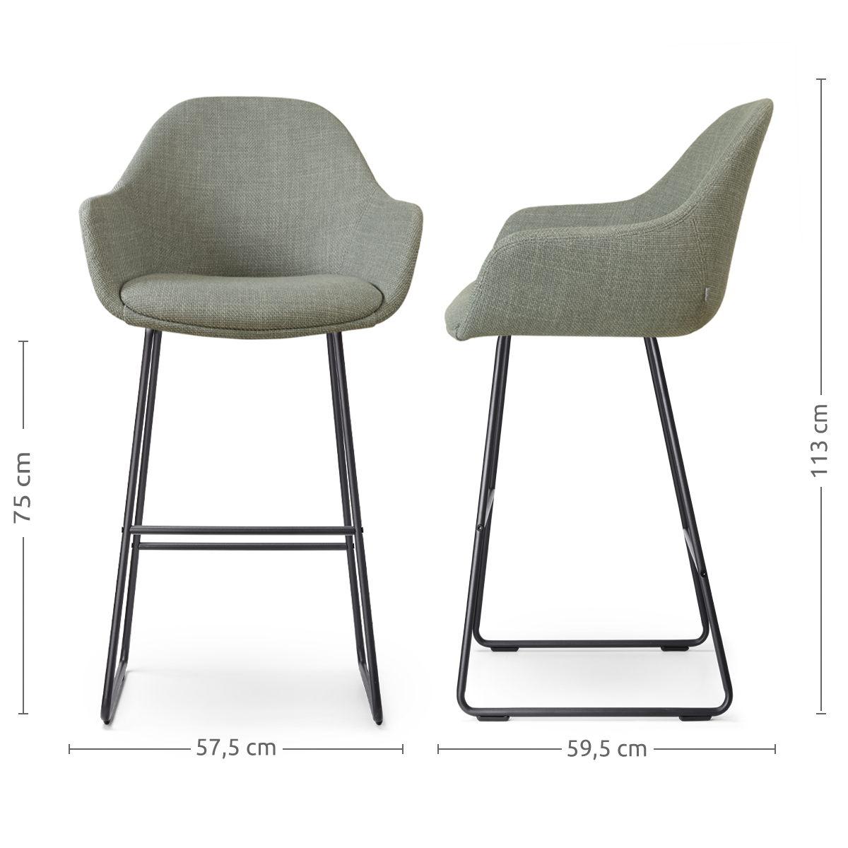 Nino-Mae barkruk saliegroen - zwart onderstel - 75 cm