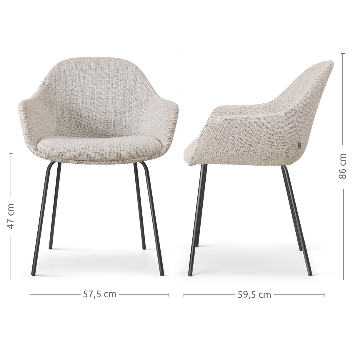Nora-Mae eetkamerstoel beige gemêleerd - zwart onderstel