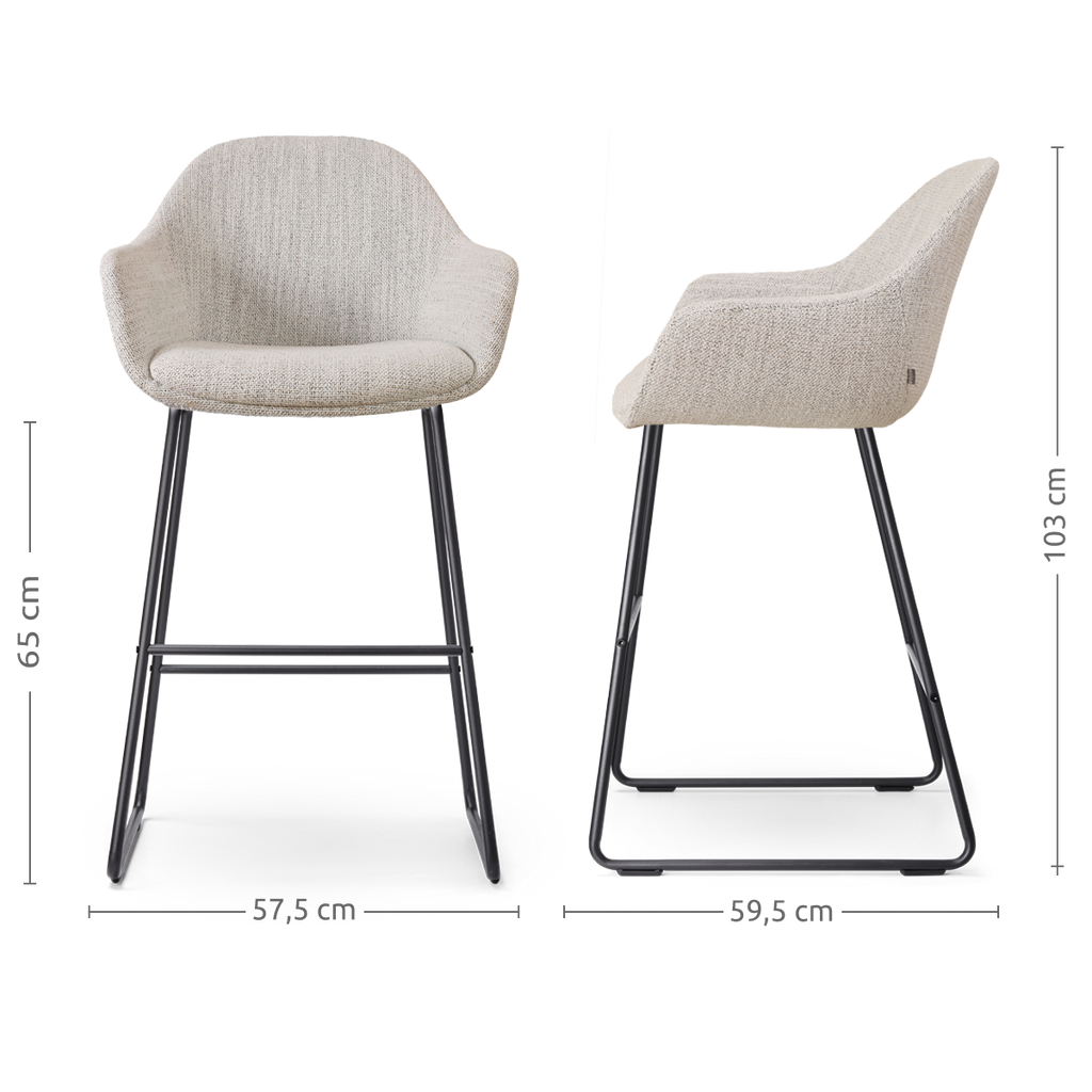 Nino-Mae barkruk beige gemêleerd - zwart onderstel - 65 cm