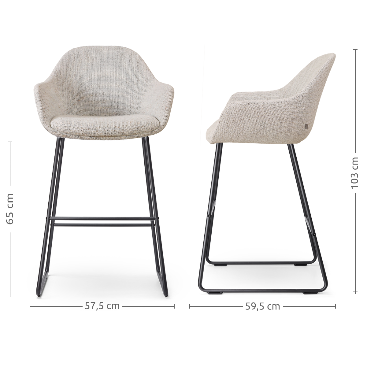 Nino-Mae barkruk beige gemêleerd - zwart onderstel - 65 cm