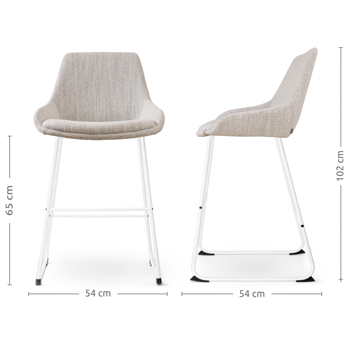 Nino-Isa barkruk beige gemêleerd - wit onderstel - 65 cm