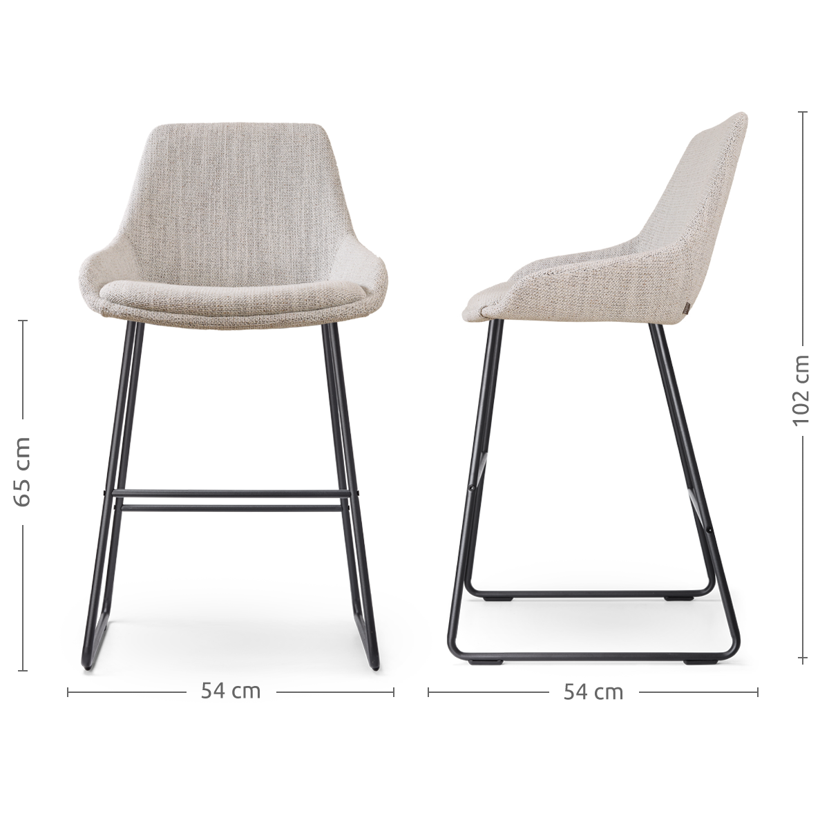 Nino-Isa barkruk beige gemêleerd - zwart onderstel - 65 cm