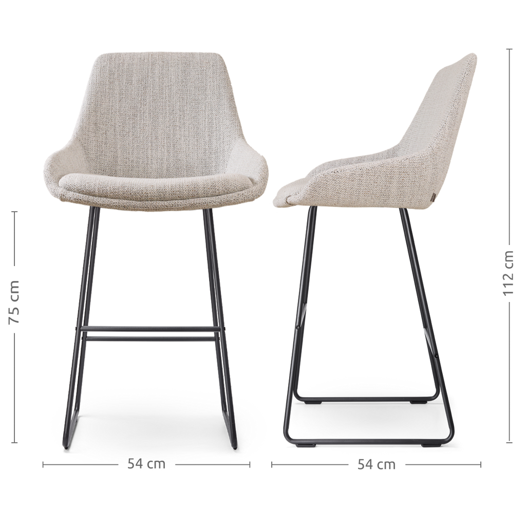 Nino-Isa barkruk beige gemêleerd - zwart onderstel - 75 cm