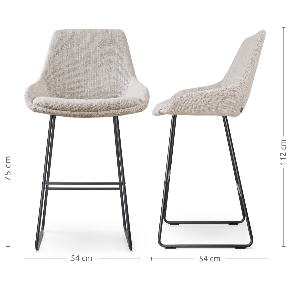 Nino-Isa barkruk beige gemêleerd - zwart onderstel - 75 cm