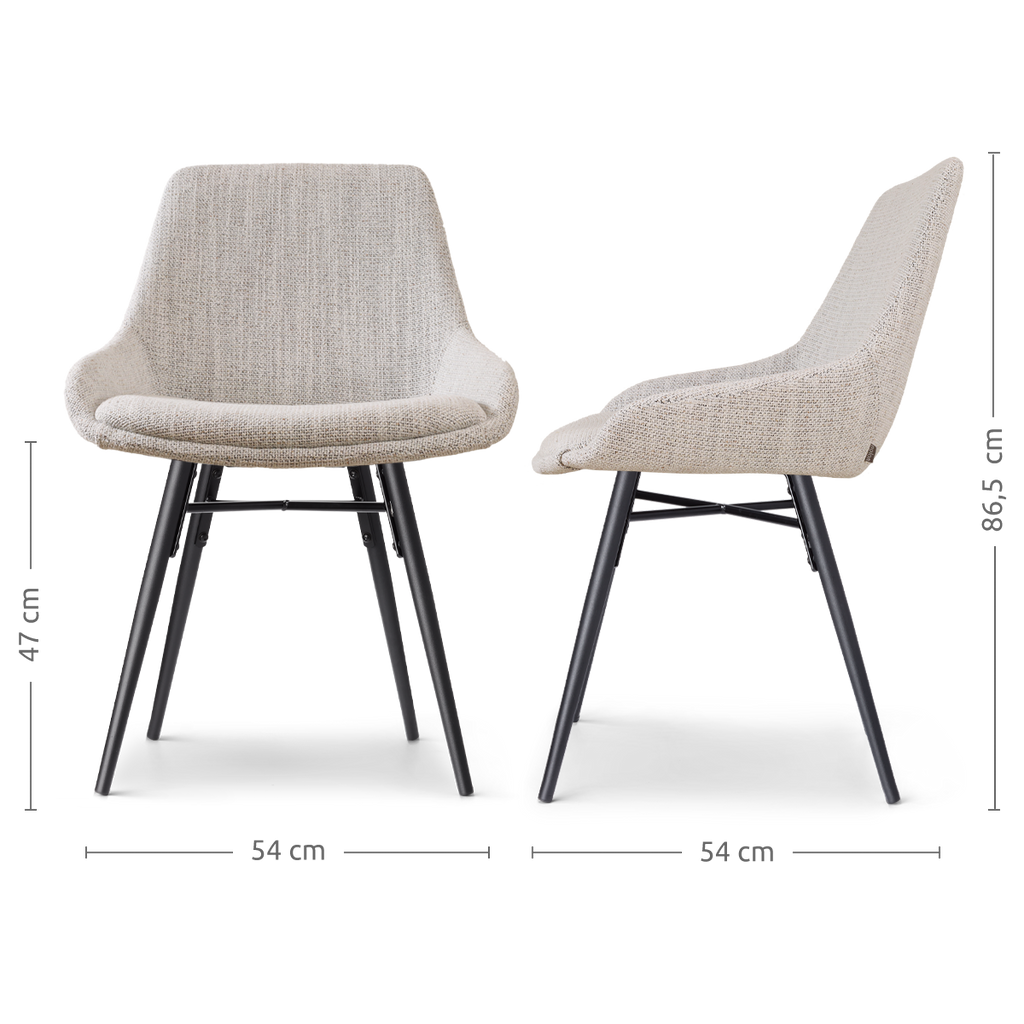 Nena-Isa eetkamerstoel beige gemêleerd - zwart houten onderstel