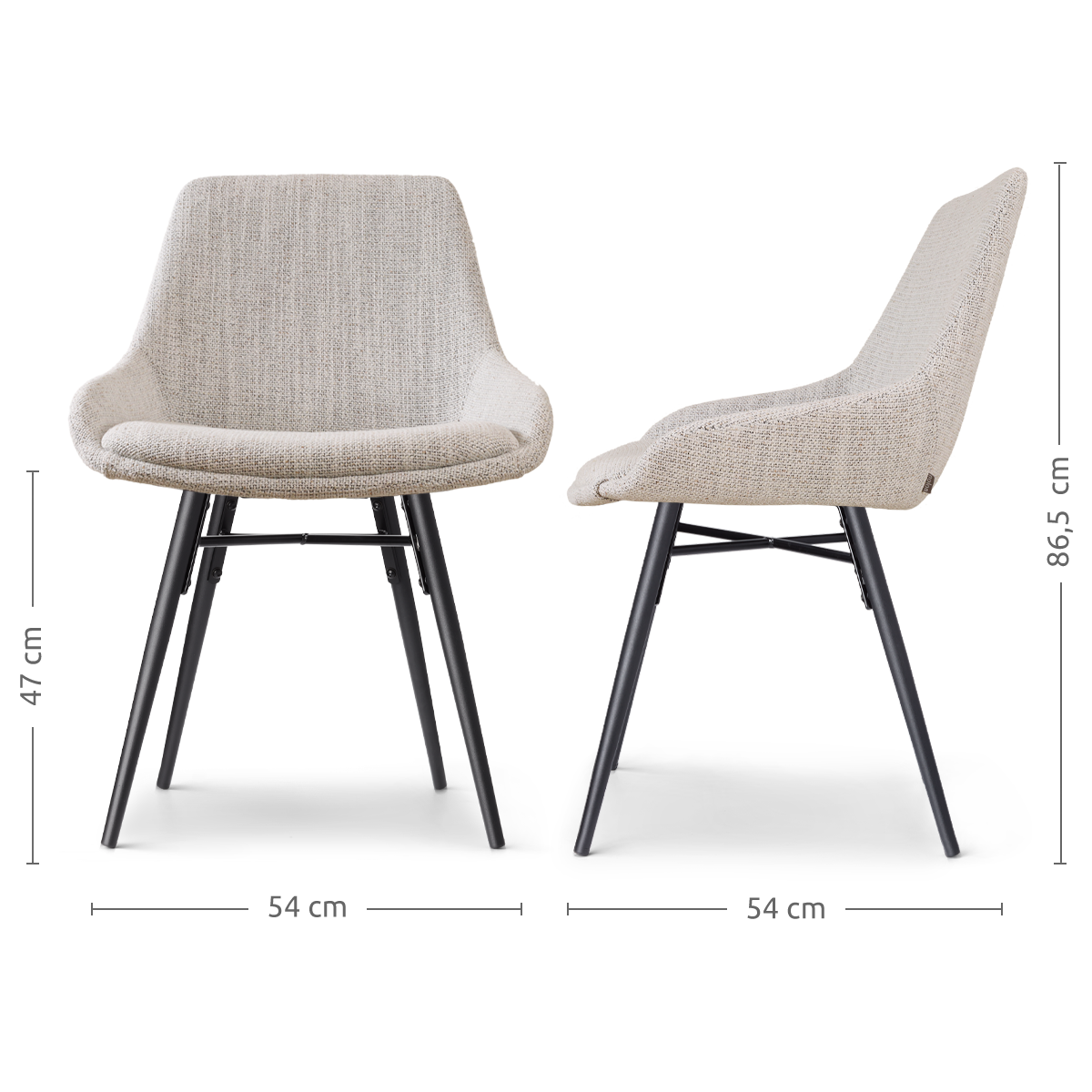 Nena-Isa eetkamerstoel beige gemêleerd - zwart houten onderstel