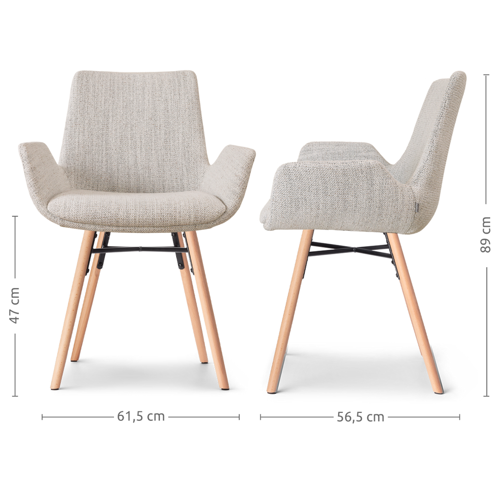 Nena-Eef eetkamerstoel beige gemêleerd - houten onderstel