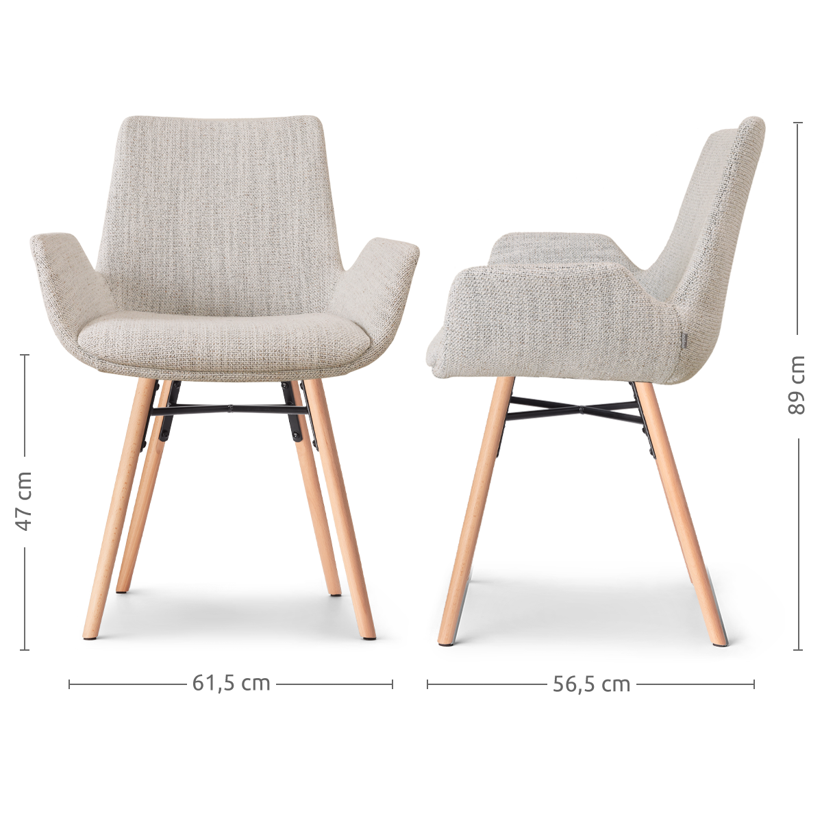 Nena-Eef eetkamerstoel beige gemêleerd - houten onderstel