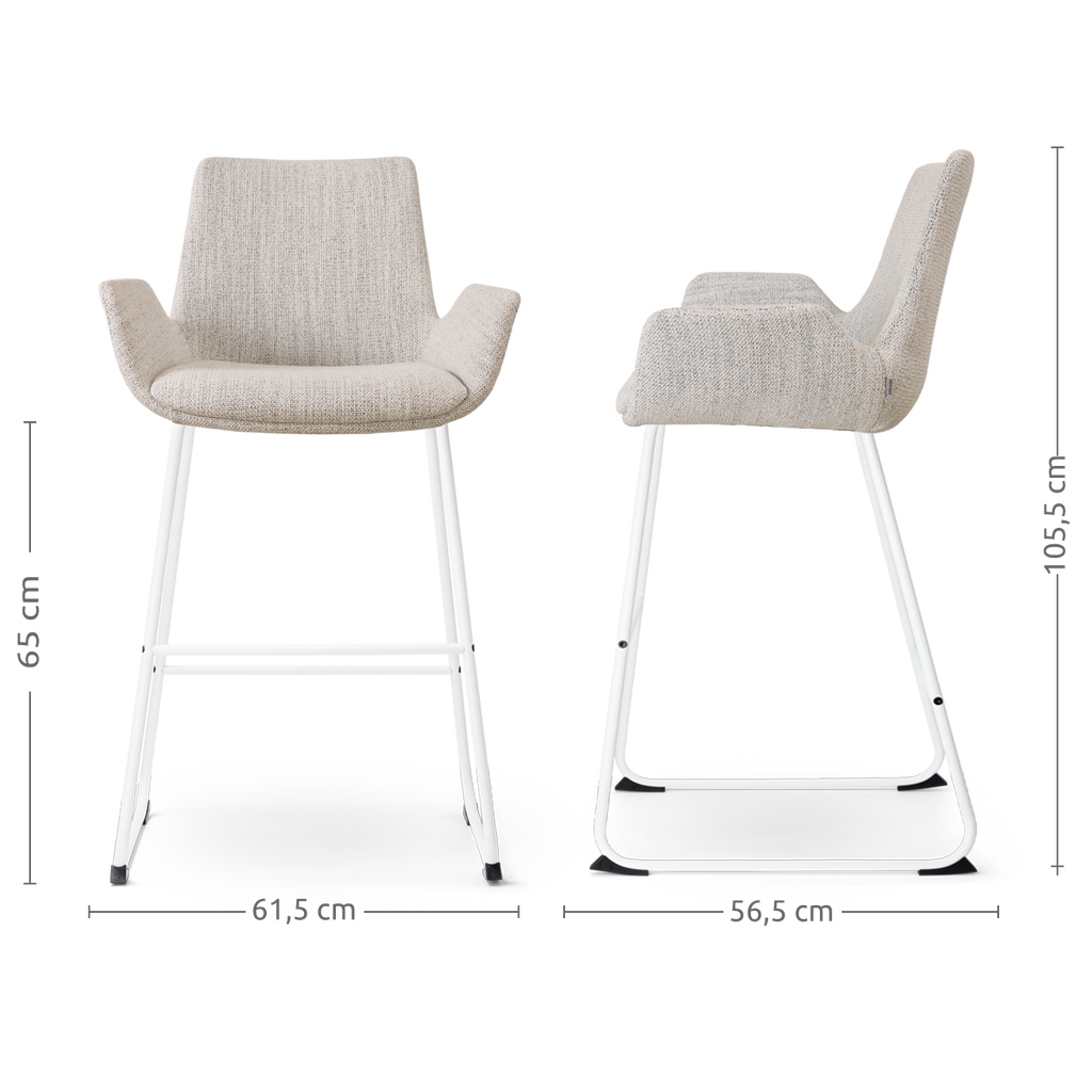 Nino-Eef barkruk beige gemêleerd - wit onderstel - 65 cm