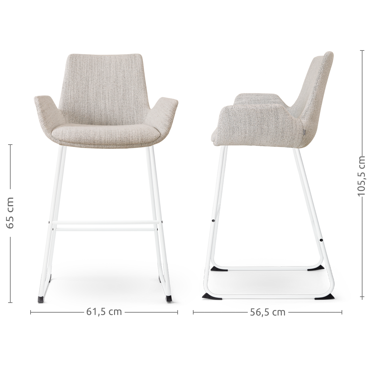 Nino-Eef barkruk beige gemêleerd - wit onderstel - 65 cm