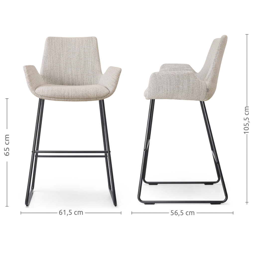 Nino-Eef barkruk beige gemêleerd - zwart onderstel - 65 cm