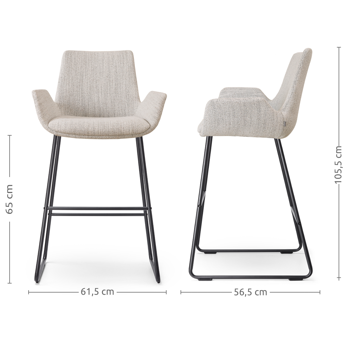 Nino-Eef barkruk beige gemêleerd - zwart onderstel - 65 cm