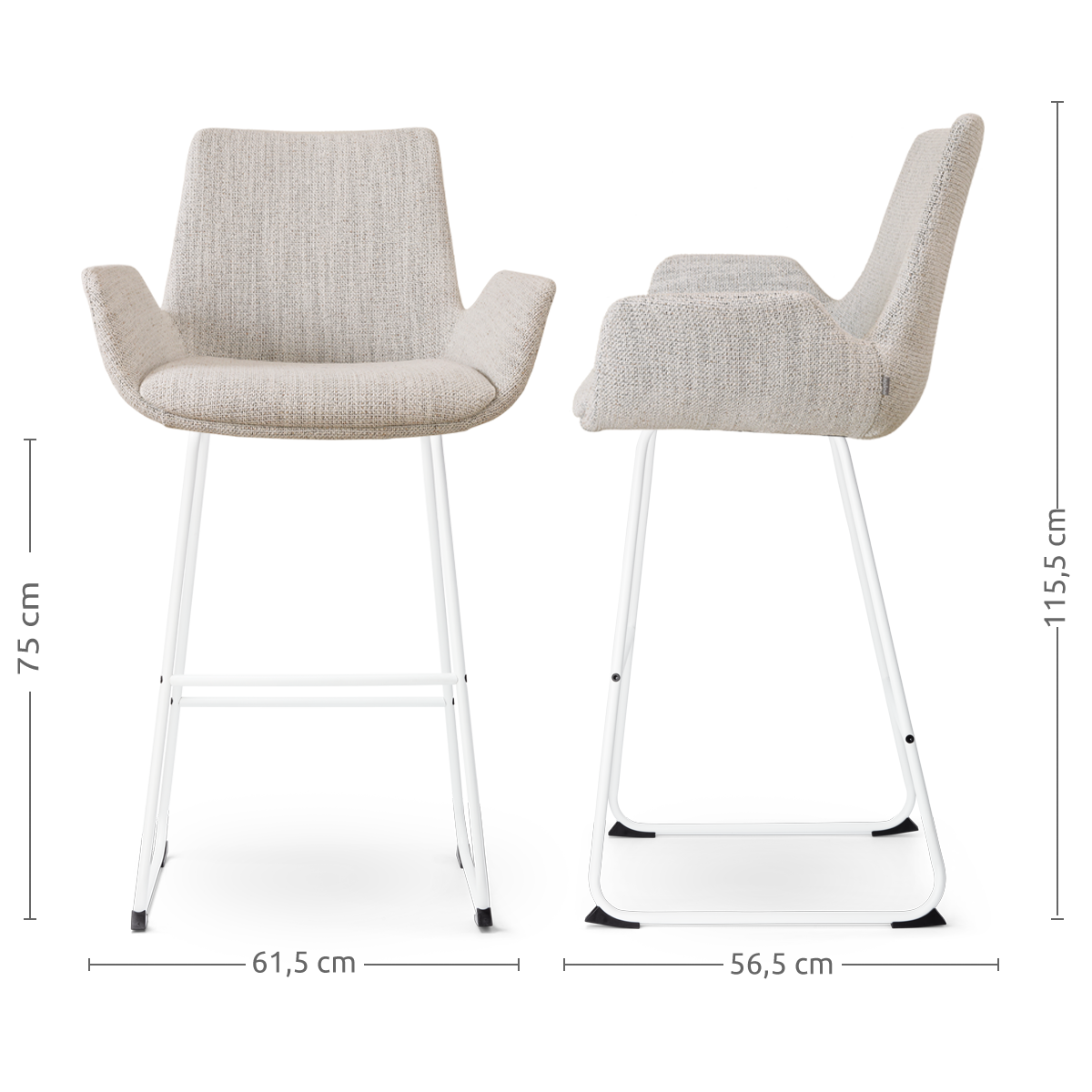 Nino-Eef barkruk beige gemêleerd - wit onderstel - 75 cm