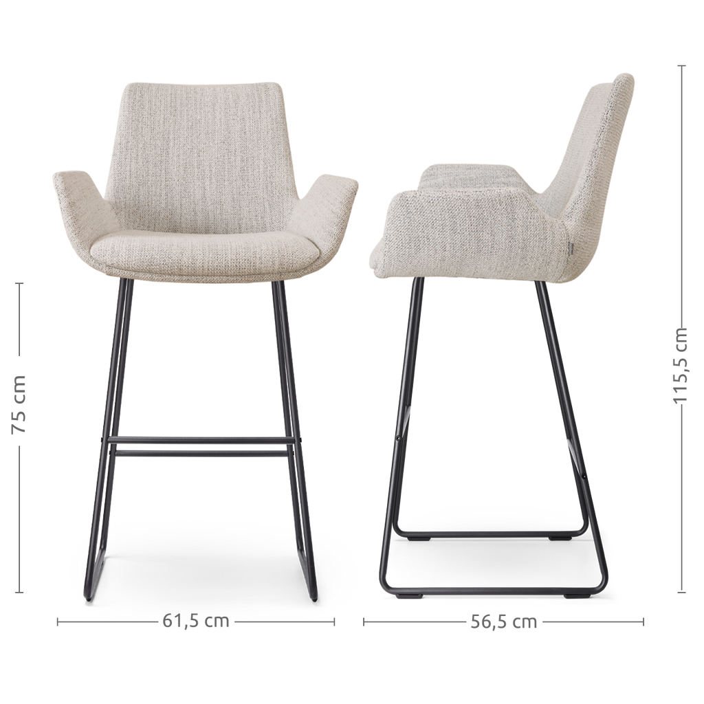 Nino-Eef barkruk beige gemêleerd - zwart onderstel - 75 cm