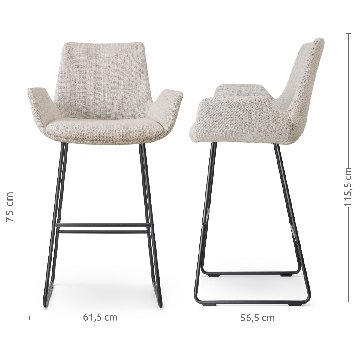 Nino-Eef barkruk beige gemêleerd - zwart onderstel - 75 cm