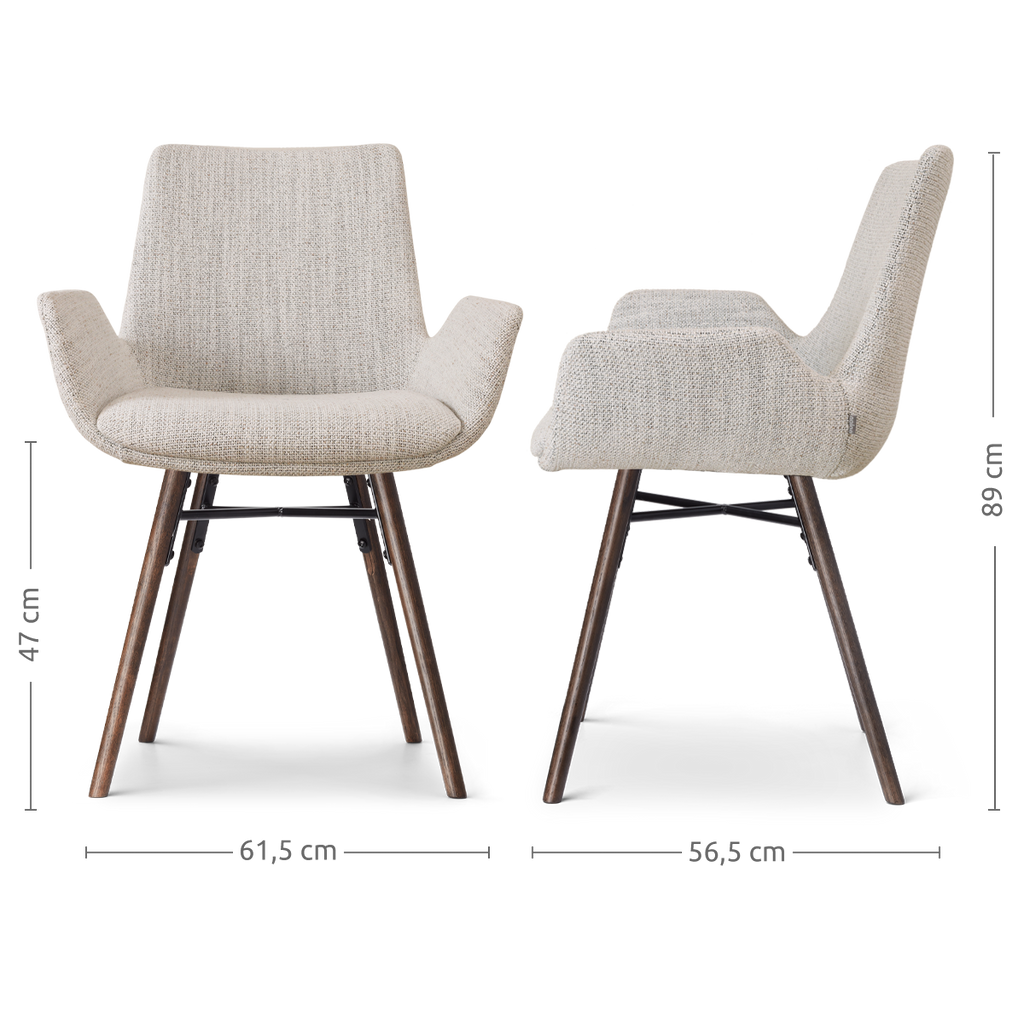 Nena-Eef eetkamerstoel beige gemêleerd - walnoot houten onderstel